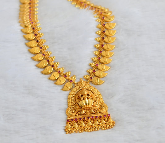 Gold tone kerala style kemp stone lakshmi peacock mango haar dj-49764