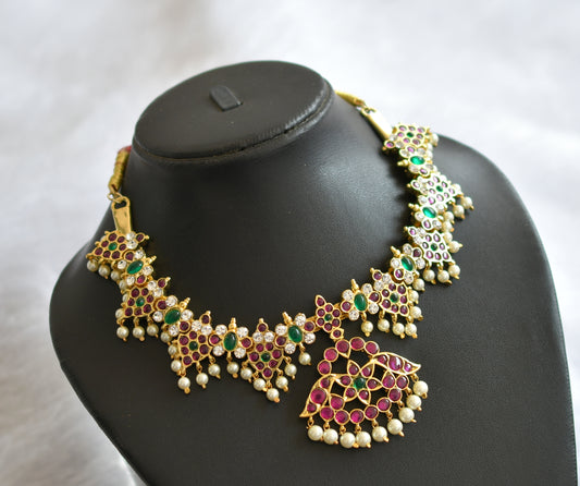 Gold tone precious kemp-green-white pearl necklace dj-46279