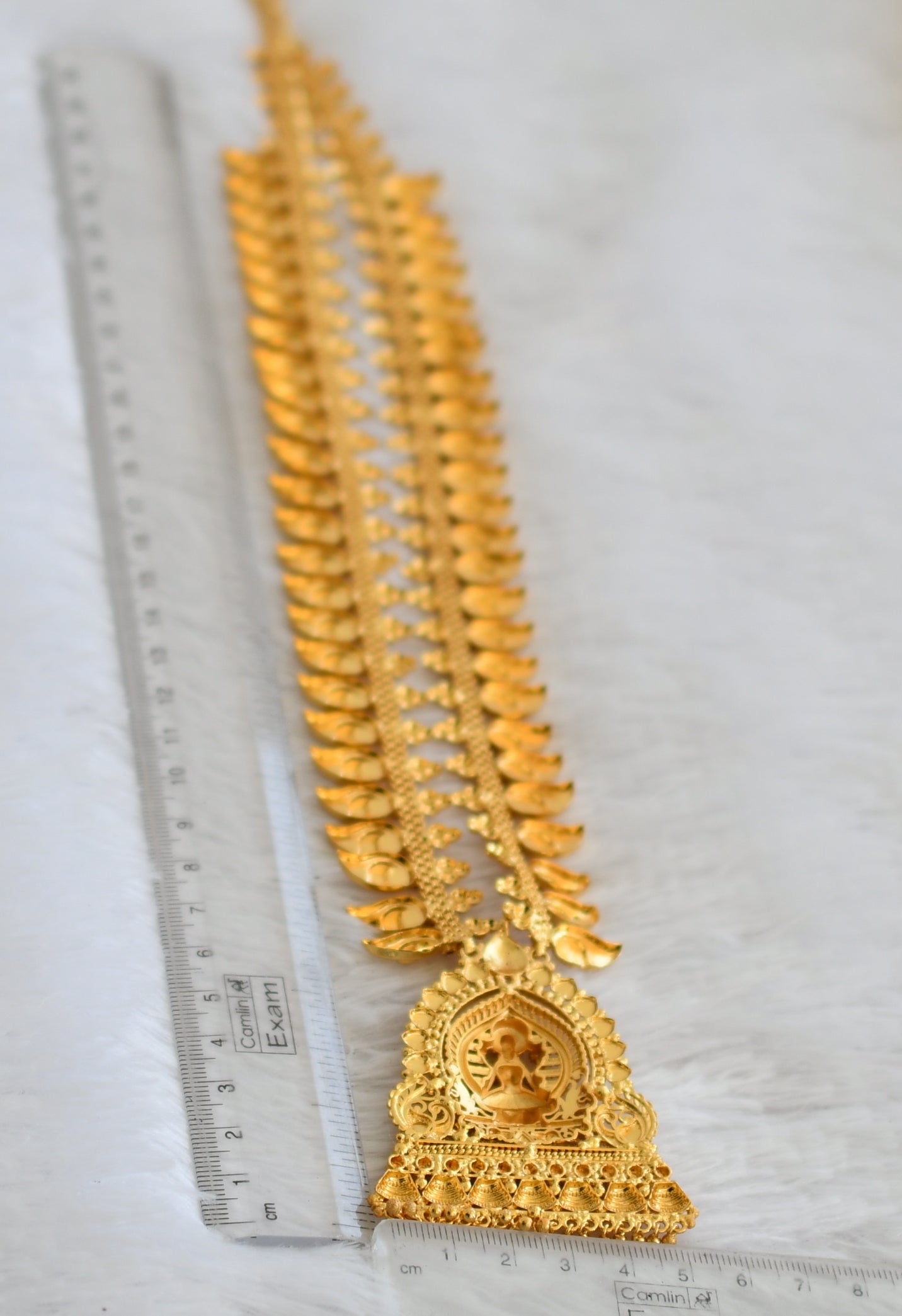Gold tone kerala style kemp stone lakshmi peacock mango haar dj-49764