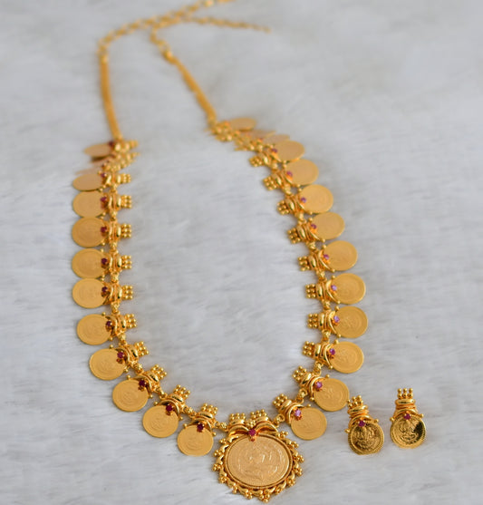 Gold tone ruby stone lakshmi coin short haar set dj-49775