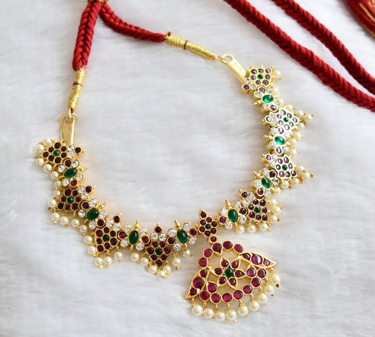 Gold tone precious kemp-green-white pearl necklace dj-46279