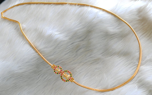 Gold tone ruby-green Lakshmi mugappu chain dj-42955