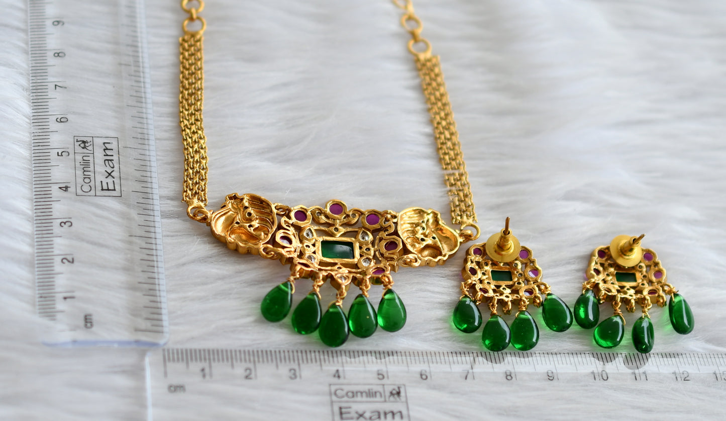 Matte finish kemp-green-white green beaded peacock choker necklace set dj-44452