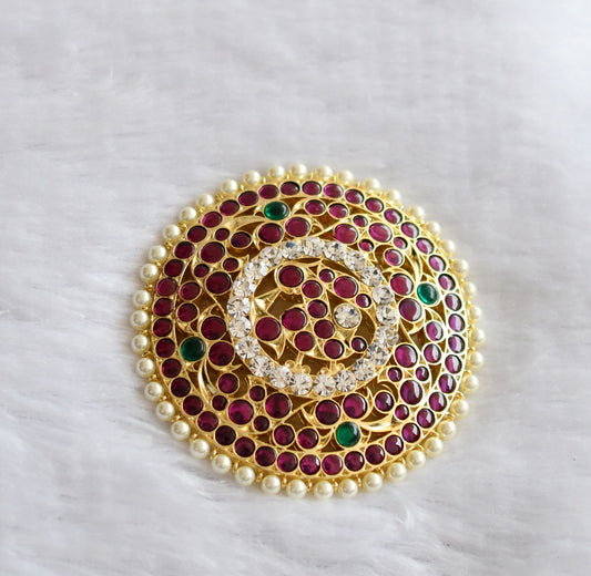 Gold tone semi precious kemp-green-white pearl round peacock hair jewel(rakodi) dj-46271