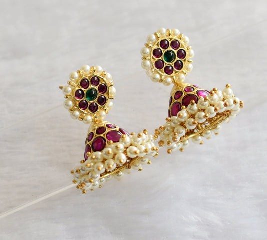 Gold tone precious kemp-green-pearl jhumkka dj-46273
