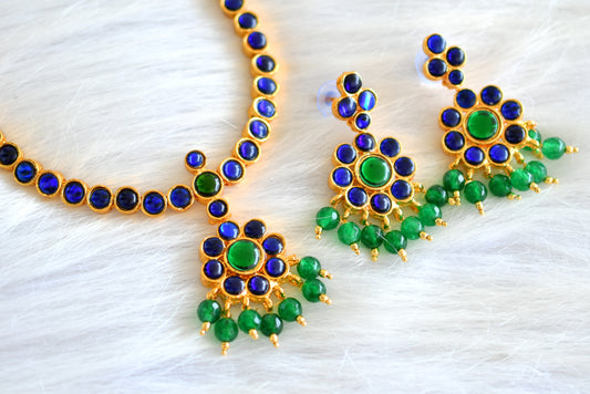 Gold tone blue-green kemp attigai/necklace set dj-42983