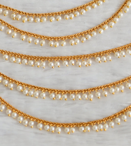 Gold tone pearl beaded multi layer ear side chain dj-49799