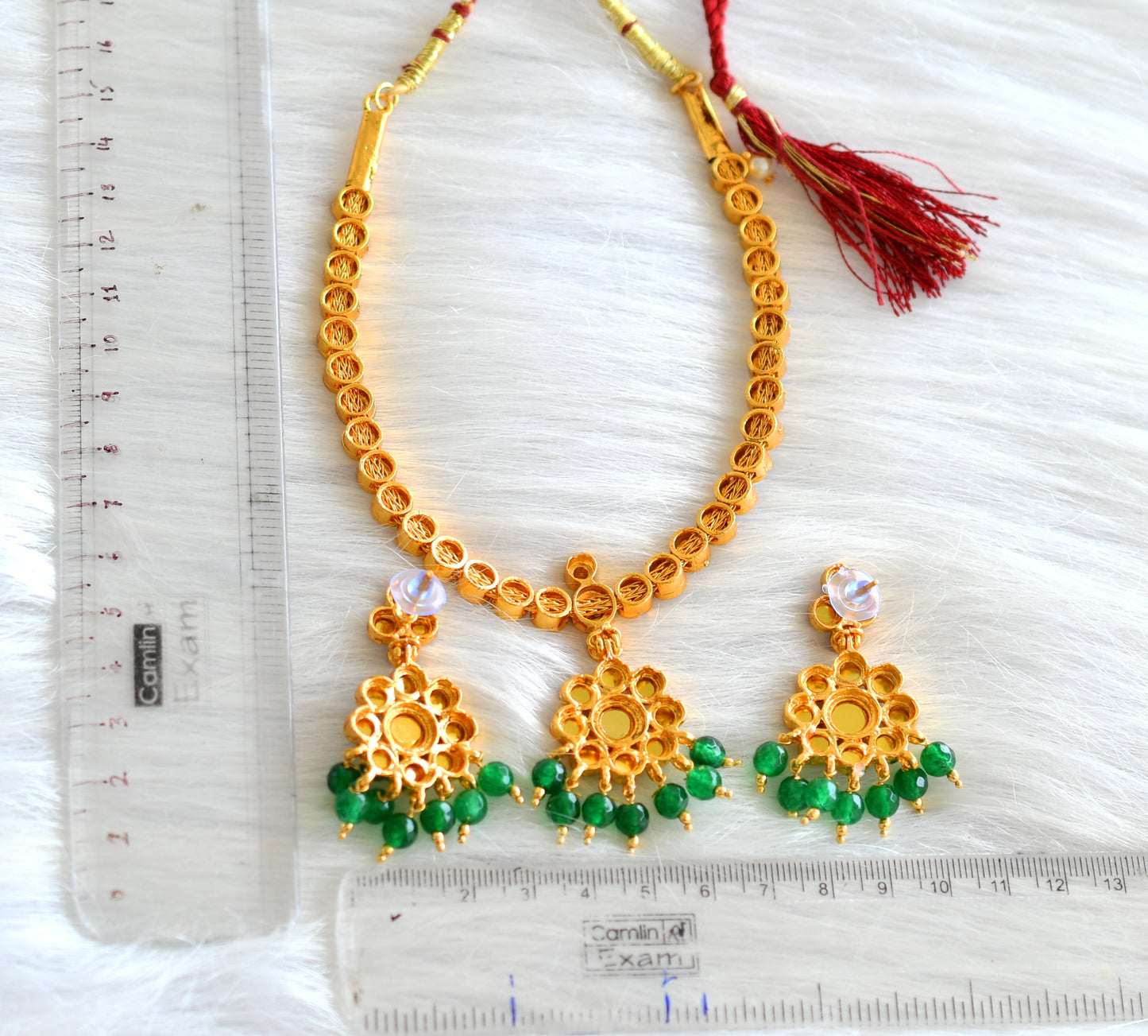 Gold tone blue-green kemp attigai/necklace set dj-42983