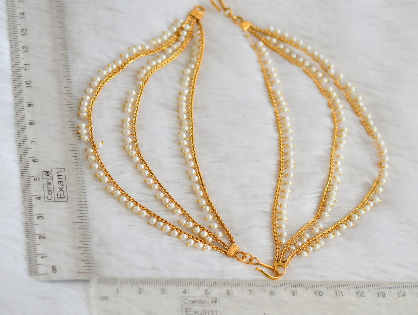 Gold tone pearl beaded multi layer ear side chain dj-49799