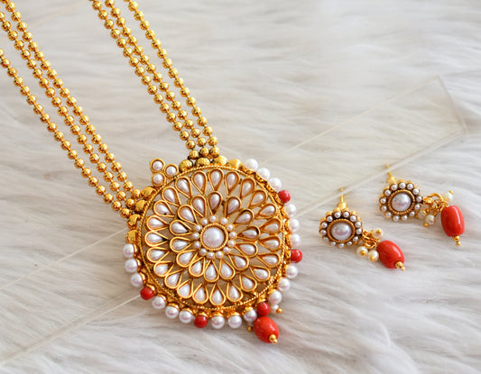 Antique gold tone coral-pearl round flower haar set dj-44459
