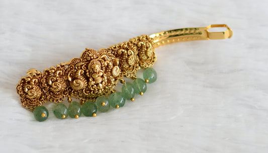 Matte finish sea green beaded lakshmi peacock hair clip dj-49812