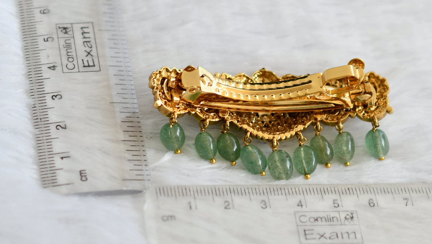 Matte finish sea green beaded lakshmi peacock hair clip dj-49812