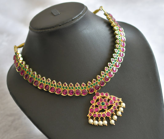 Gold tone semi precious kemp-green pearl mango necklace dj-46278