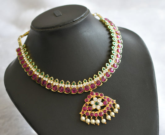 Gold tone precious kemp-green-white mango necklace dj-46277