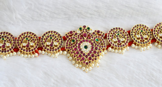 Gold tone precious kemp-green-white pearl peacock waist band dj-46281