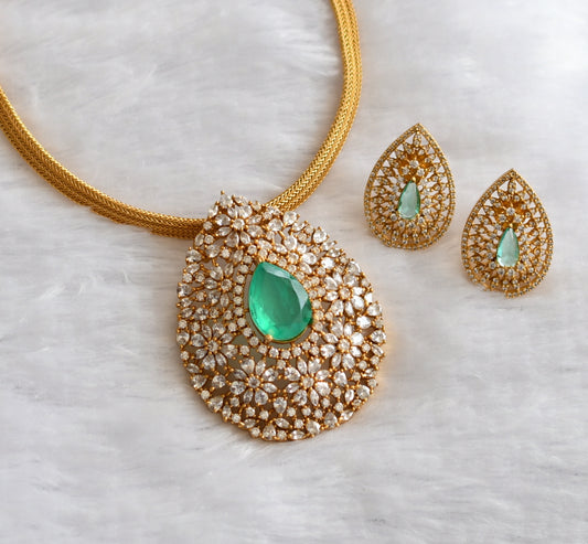 Matte finish cz sea green-white thilak necklace set dj-46262