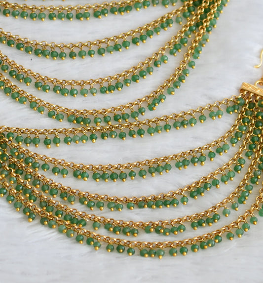 Matte finish emerald green beaded multi layer ear side chain dj-49800