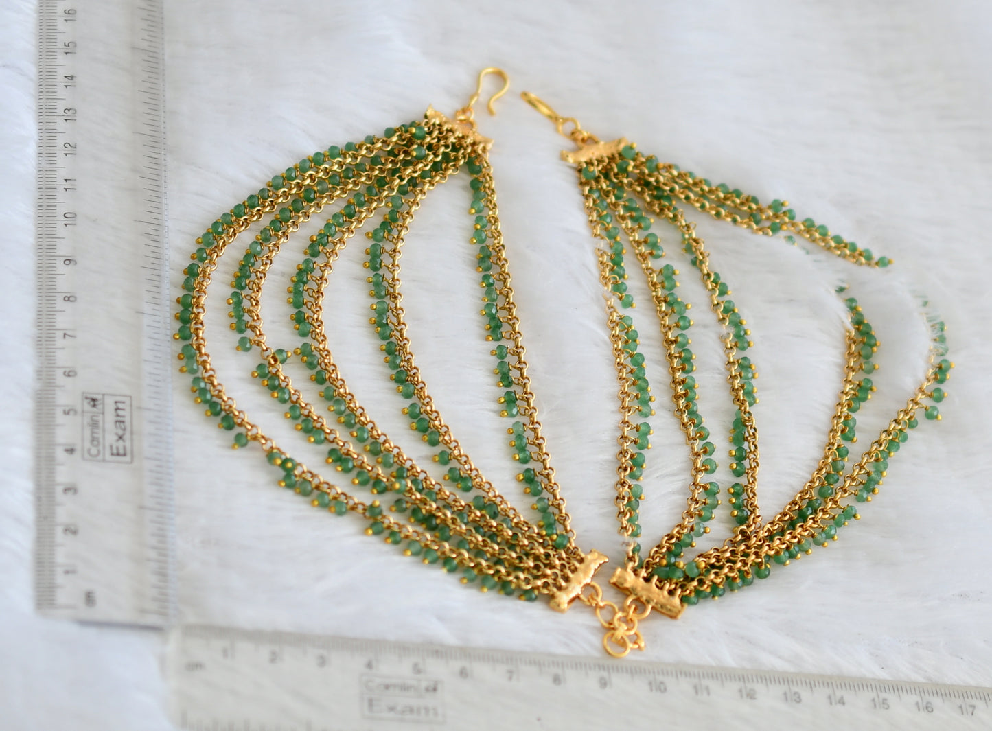 Matte finish emerald green beaded multi layer ear side chain dj-49800