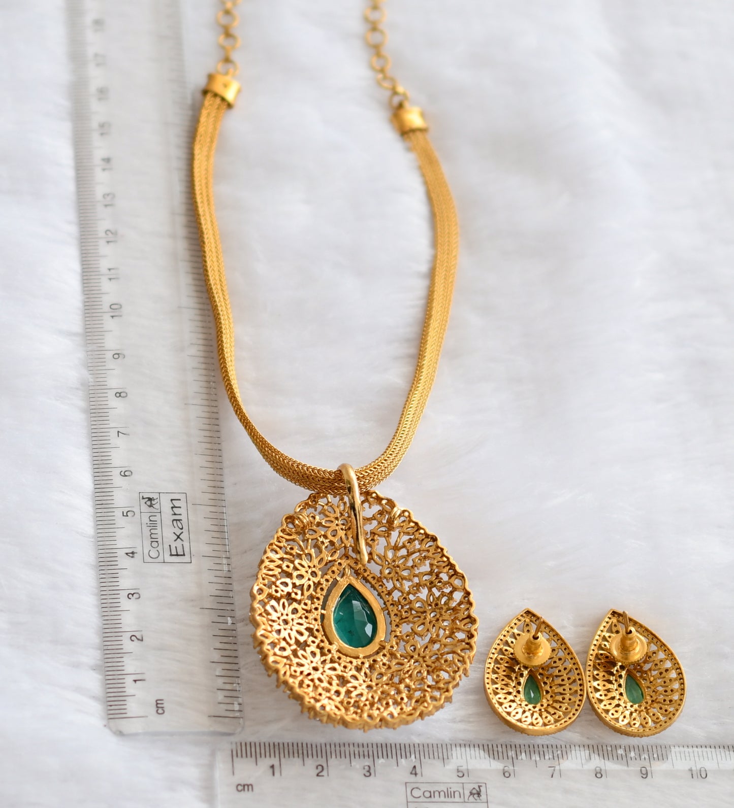 Matte finish cz blue-white thilak necklace set dj-46265