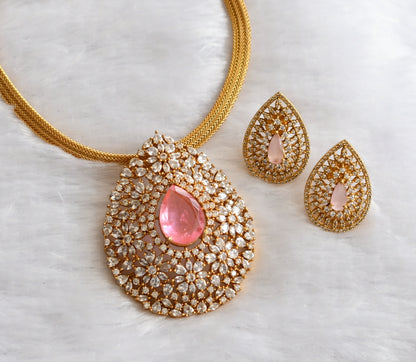 Matte finish cz baby pink-white thilak necklace set dj-46263