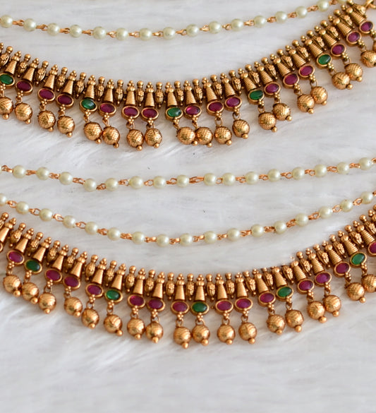 Matte finish kemp-green pearl layered ear side chain dj-49808