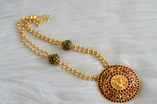 Gold tone Kemp-green Rudhra ball Swan pendant haar dj-42994