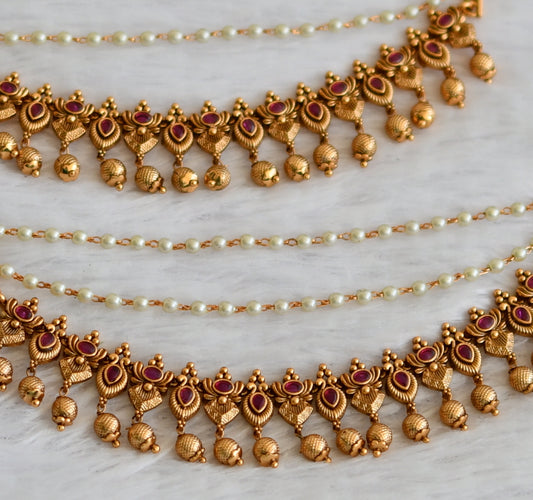 Matte finish kemp pearl layered ear side chain dj-49806