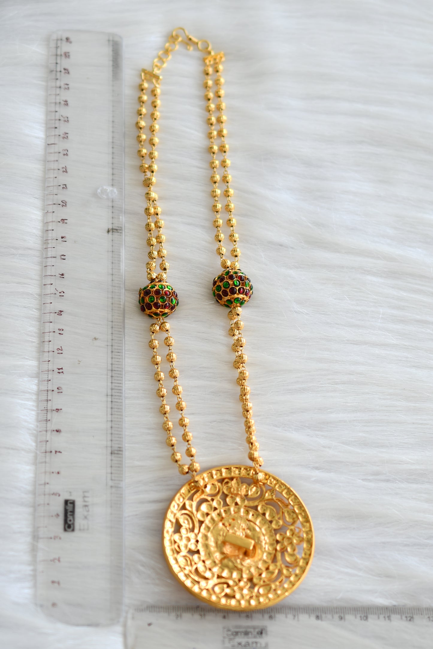 Gold tone Kemp-green Rudhra ball Swan pendant haar dj-42994