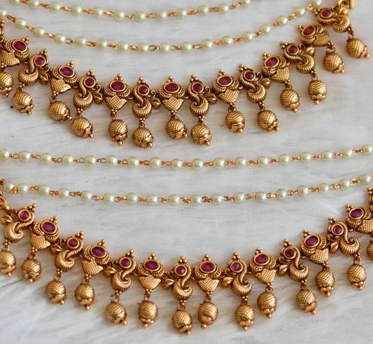 Matte finish kemp stone pearl peacock layered ear side chain dj-49809