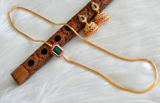 Gold tone Kemp-green block stone mugappu chain with jhumkka dj-42999