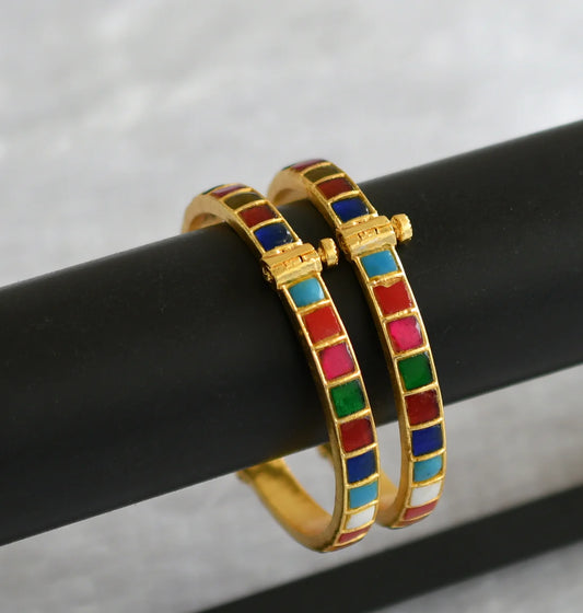 Gold tone navarathna screw type kundan jadau bangles(2.2) dj-50075