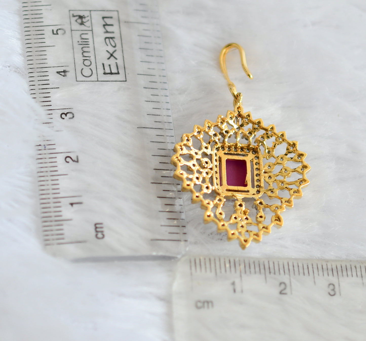 Two tone cz-ruby block stone tikka dj-49817
