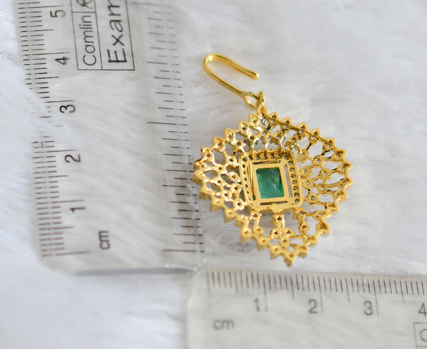 Two tone cz-sea green block stone tikka dj-49819
