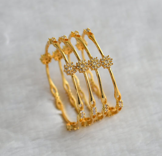 Gold tone cz white flower set of 4 bangles(2.8) dj-46286