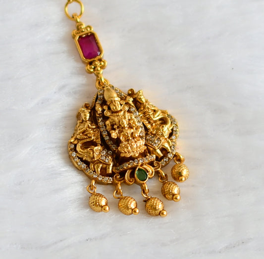 Antique gold tone cz-ruby-green lakshmi-venkateswara tikka dj-49822