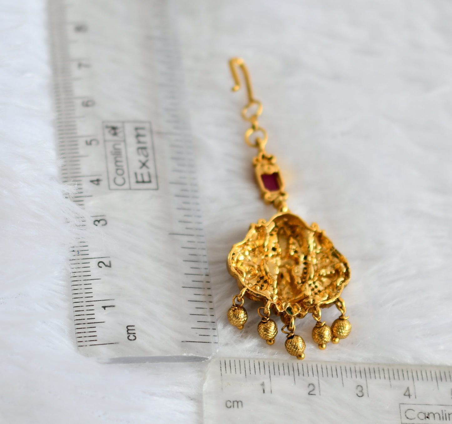 Antique gold tone cz-ruby-green lakshmi-venkateswara tikka dj-49822