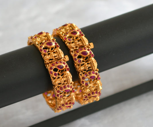 Matte finish pink stone lakshmi peacock screw bangles(2.6) dj-46308