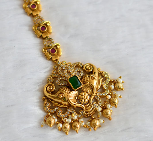 Antique gold tone cz kemp-green elephant-flower tikka dj-49830