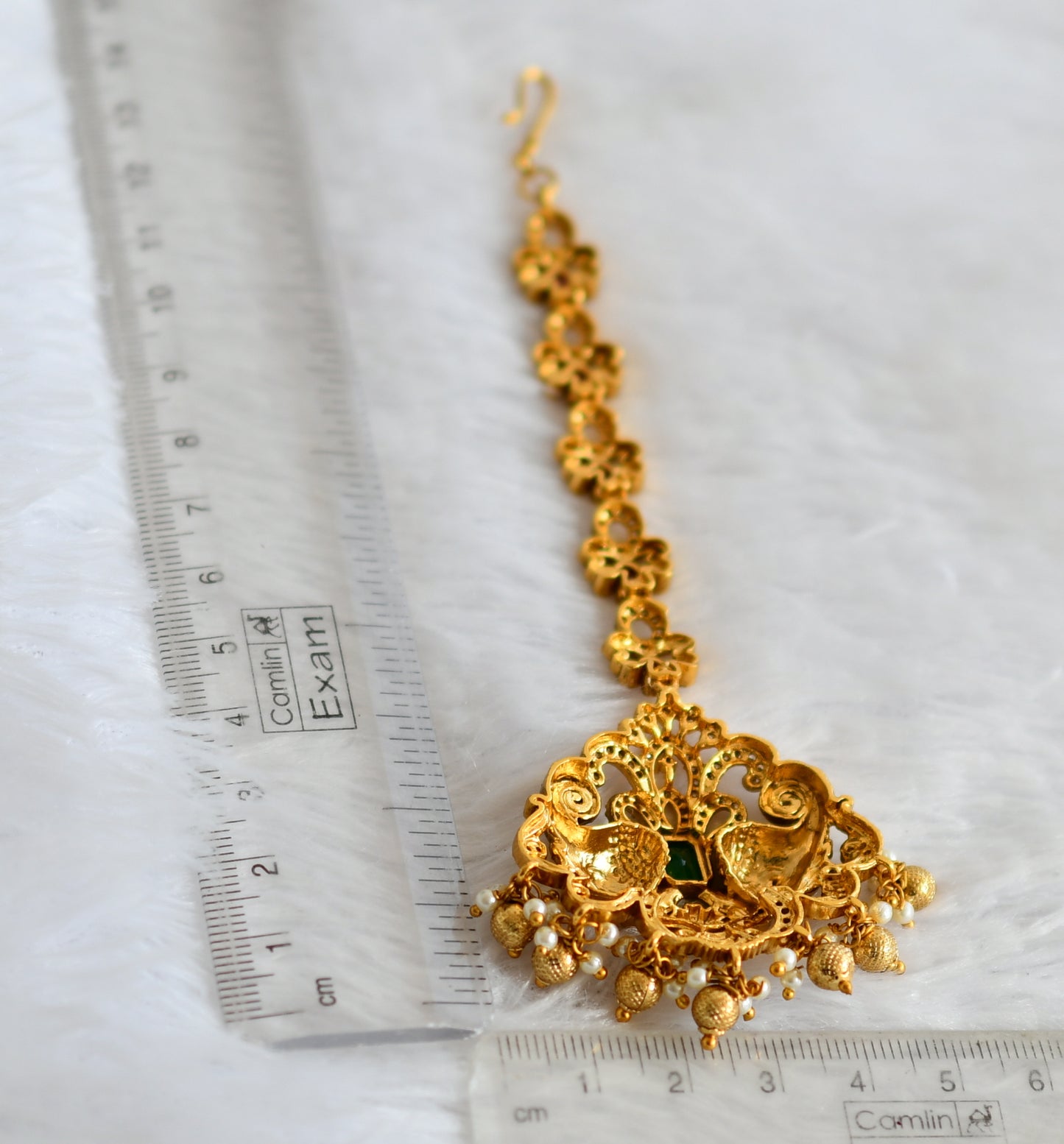 Antique gold tone cz kemp-green elephant-flower tikka dj-49830