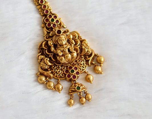 Antique gold tone kemp-green lakshmi peacock tikka dj-49823