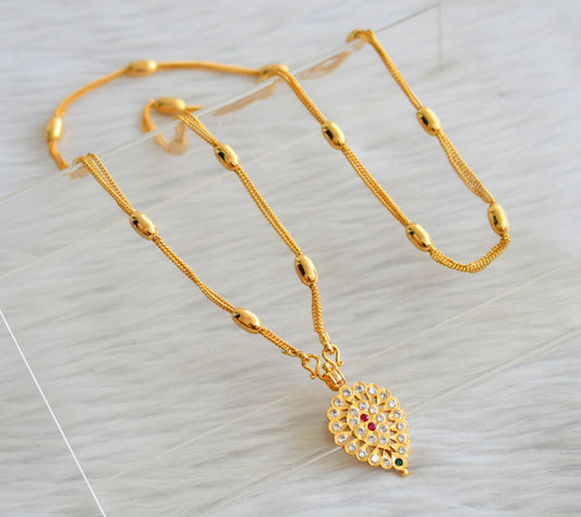 Gold tone 24 inches chain with south indian ad pink-green-white pendant dj-44504