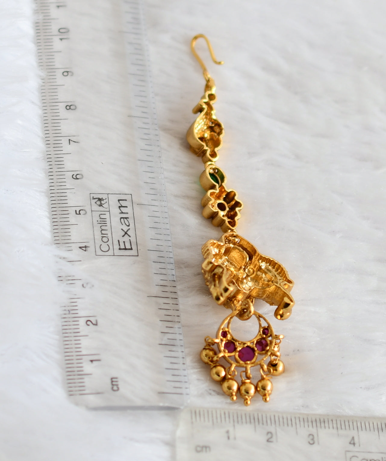 Antique gold tone kemp-green ganesha peacock tikka dj-49820