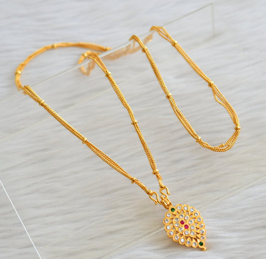 Gold tone 24 inches chain with south indian ad pink-green-white pendant dj-44505