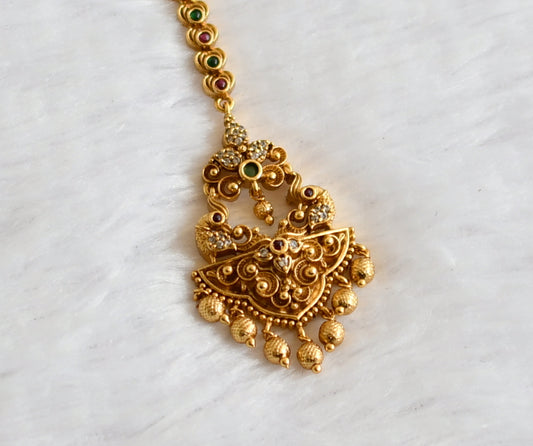 Antique gold tone cz-kemp-green peacock tikka dj-49821