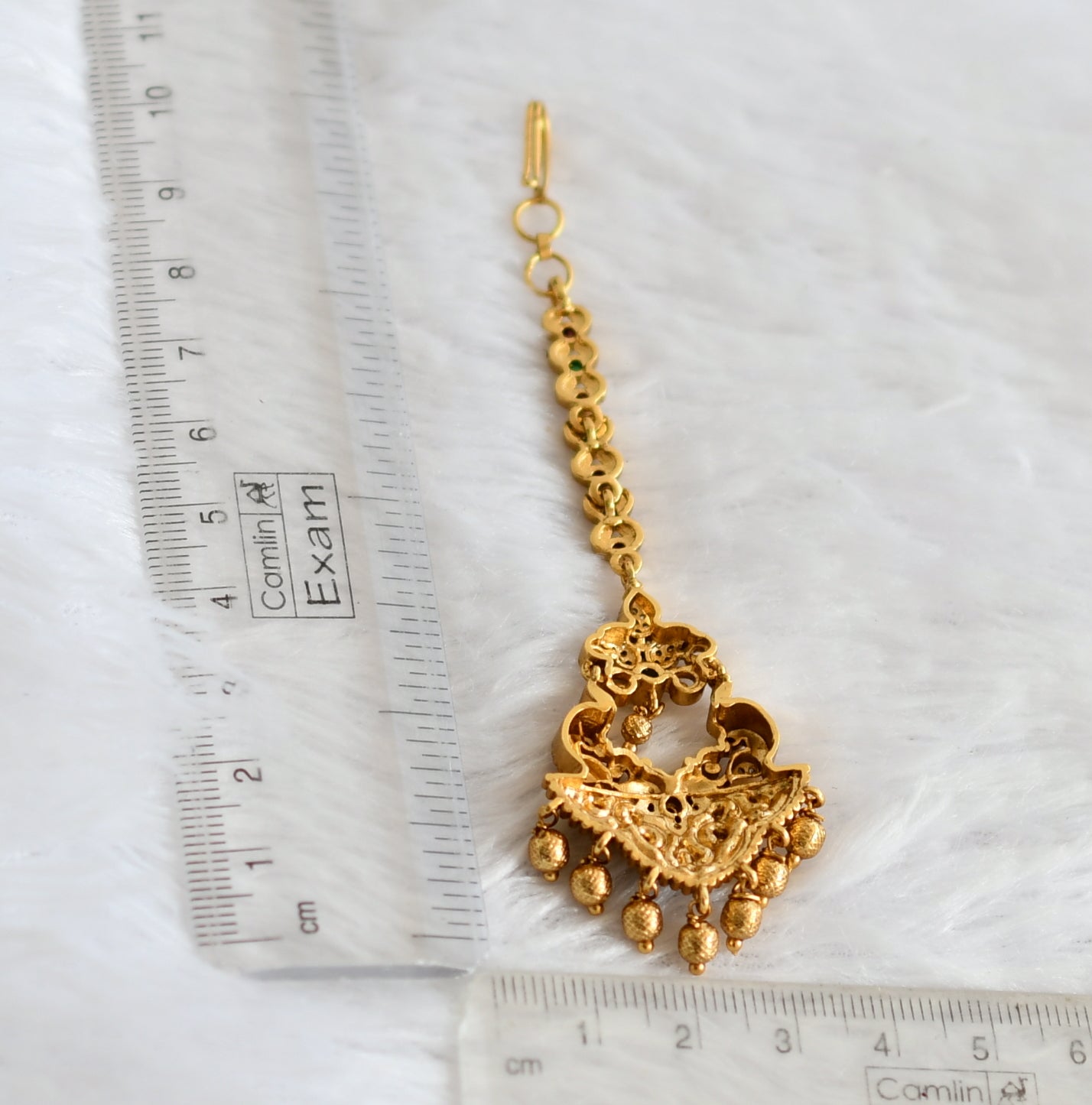 Antique gold tone cz-kemp-green peacock tikka dj-49821