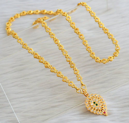 Gold tone 24 inches heart chain with south indian ad pink-green-white pendant dj-44503
