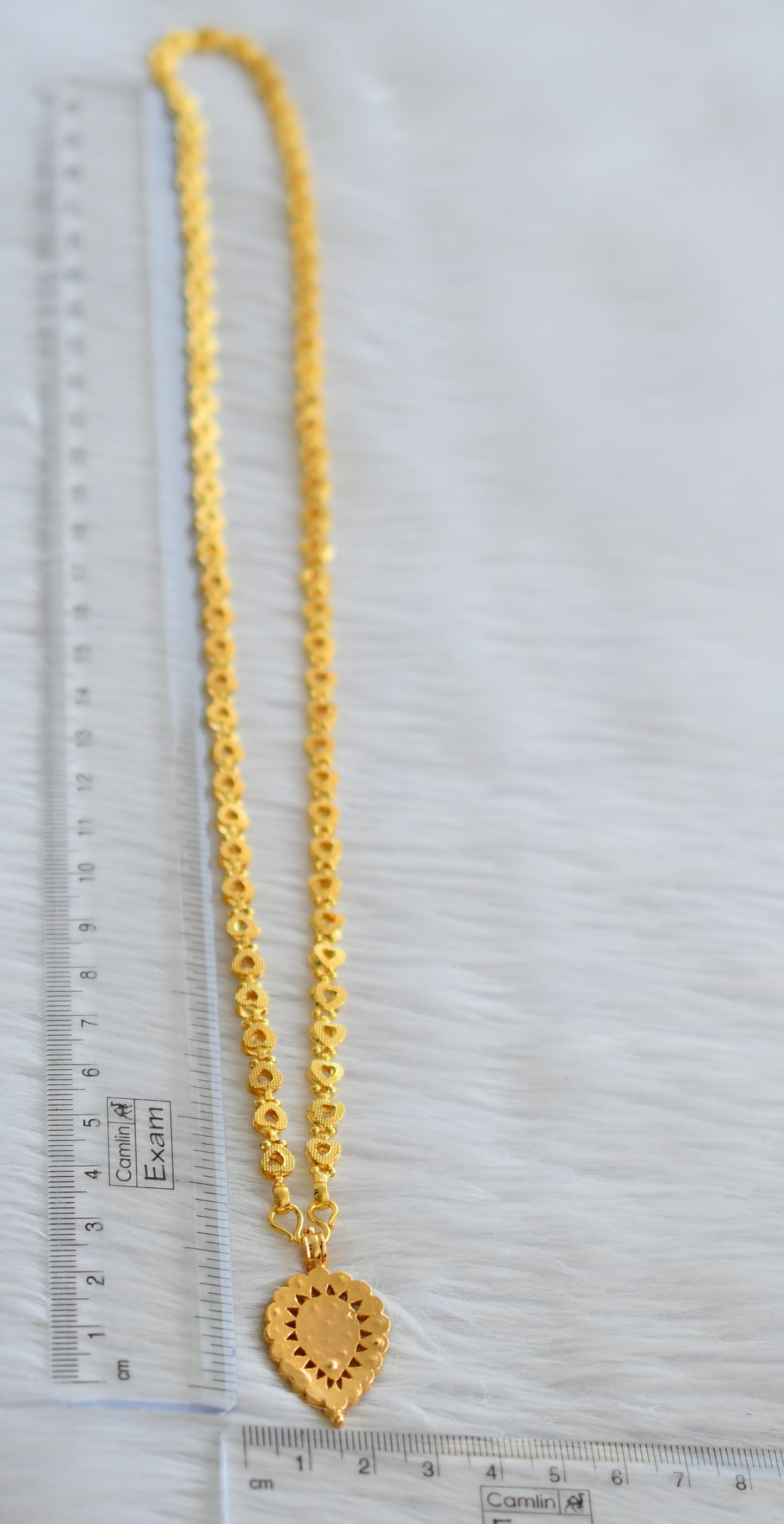 Gold tone 24 inches heart chain with south indian ad pink-green-white pendant dj-44503