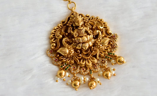 Antique gold tone cz-ruby-green lakshmi peacock tikka dj-49829