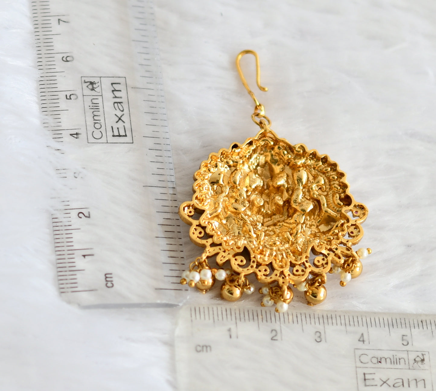 Antique gold tone cz-ruby-green lakshmi peacock tikka dj-49829