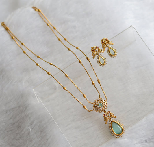 Matte finish sea green-white thilak stone double layer necklace set dj-46327